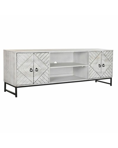 Mueble TV Mobile DKD Home Decor | Metal Negro + Madera de Mango Blanco | 180 x 40 x 60 cm
