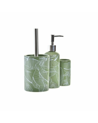 Set de Baño DKD Tropical Hoja Verde Plata Polipropileno | Accesorios Baño de 9,5 x 9,5 x 37 cm
