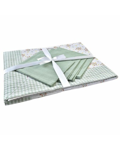 DKD Home Decor Tischwäsche-Set mit grünem Blumendruck, 150 x 150 cm
