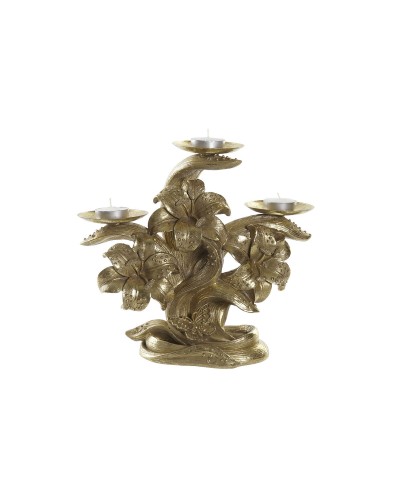 Candelabro DKD Home Decor, Fiore Dorato in Resina, 26 x 12 x 23 cm - Decorazione per la Casa