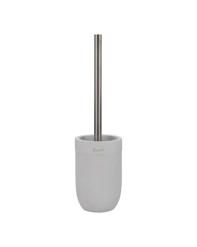 Escobillero para Baño DKD Home Decor, Cemento y Acero Inox., Blanco, 10x10x37cm
