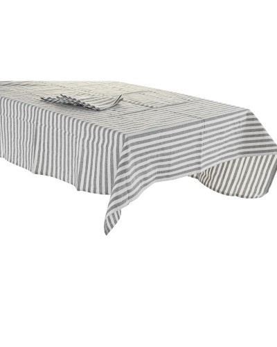 DKD Home Decor Rectangular Tablecloth and Napkins 150x150 cm in Cotton - Grey, White and Green
