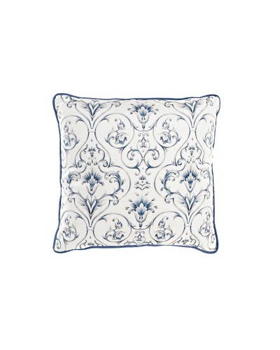 Cuscino Quadrato Azzurro e Bianco DKD Home Decor | Fiori Neoclassici | 45 x 10 x 45 cm
