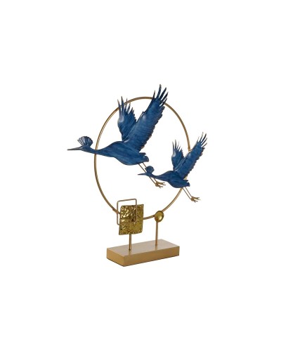 DKD Home Decor Statue Oiseau Décorative, Bleu Azur Doré, 51 x 9 x 51 cm
