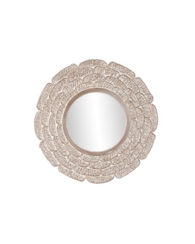 Specchio da Parete Classico DKD Home Decor, 90 x 90 cm, Cristallo Naturale, Legno di Mango Indiano Decapato, Bianco