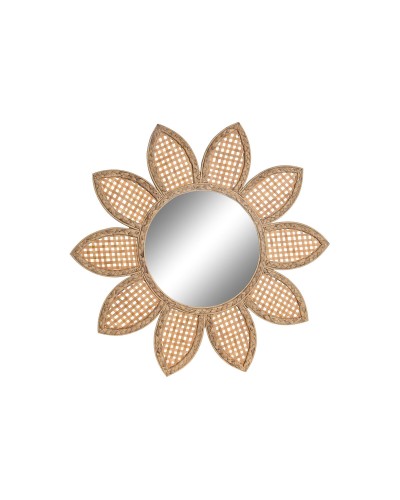 Väggspegel DKD Home Decor Glas Naturell Brun Bambu Tropiskt 60 x 2 x 60 cm Sol