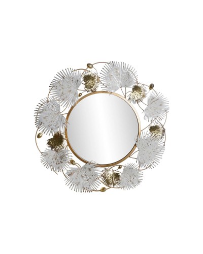 Espejo de pared DKD Home Decor | 93x93 cm | Marco de metal blanco | Cristal dorado | Motivo hoja
