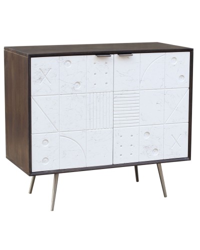 DKD Home Decor Aparador, Blanco y Marrón, Madera de Mango y Metal, 90 x 43 x 80 cm
