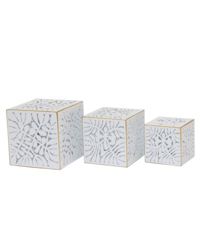 Juego de Jarrones DKD Home Decor Hojas Doradas 15 x 15 x 15 cm, Blanco Tropical
