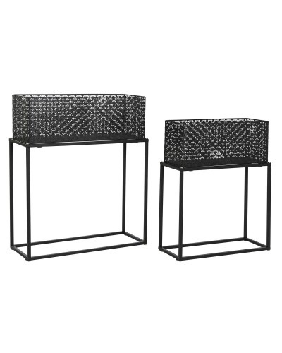 DKD Home Decor Blumentopf-Set, Schwarz, Metall, 60 x 22 x 70 cm
