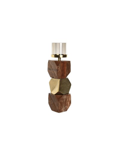 Kaarshouder DKD Home Decor 10 x 10 x 40,5 cm Kristal Gouden Bruin Aluminium Mangohout