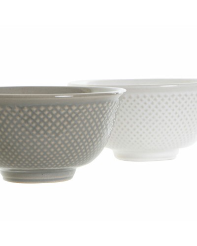 Bol DKD Home Decor Blanc Gris Porcelaine Vintage 12,5 x 12,5 x 6,5 cm 2 Pièces