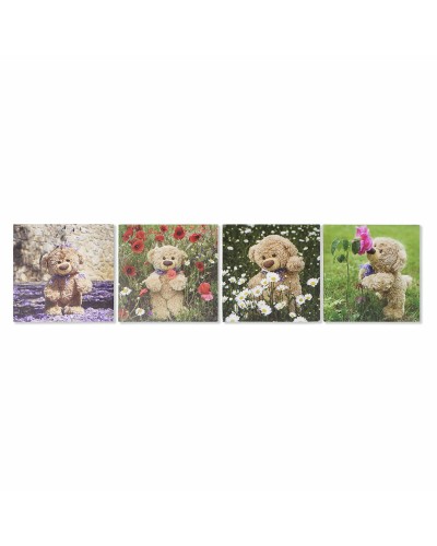 Painting DKD Home Decor S3018130 Bear Children's (28 x 1,5 x 28 cm) (4 Units)