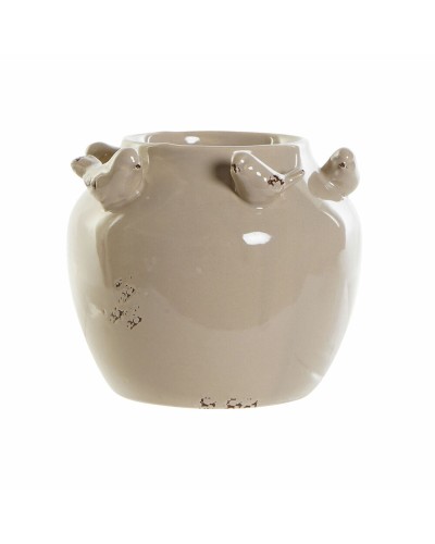 Vas DKD Home Decor Porslin Grå Beige Fåglar Shabby Chic (15 x 15 x 13,5 cm) (2 antal)  