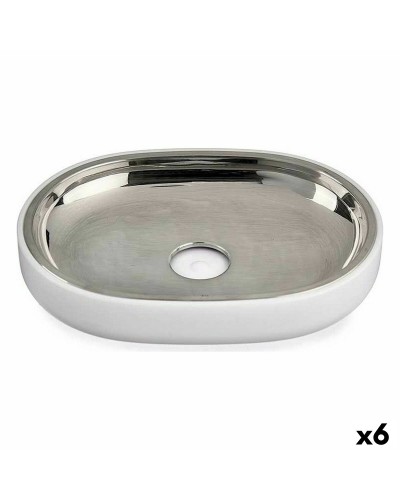 Tvålfat Silvrig Rostfritt stål Vit Plast 9,5 x 2,5 x 13 cm (6 antal)
