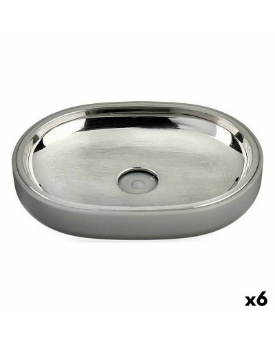 Portasapone Quadrato in Acciaio Inox e Plastica, Grigio Argentato 9,5 x 2,5 x 13 cm (Confezione da 6)