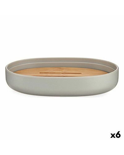 Bamboo Soap Dish with Gray Brown Grid, 9.5 x 2.5 x 13 cm, 6 Pieces

