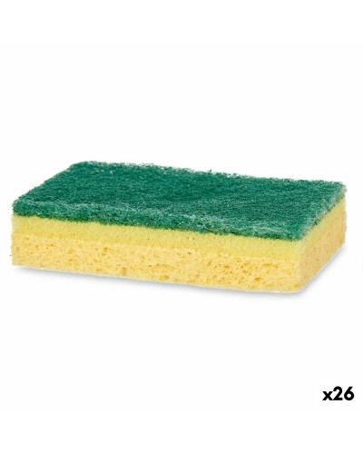 Éponges Abrasives Multi-Usages Jaune-Vert, 10,5 x 6,7 x 2,5 cm, Fibre de Cellulose
