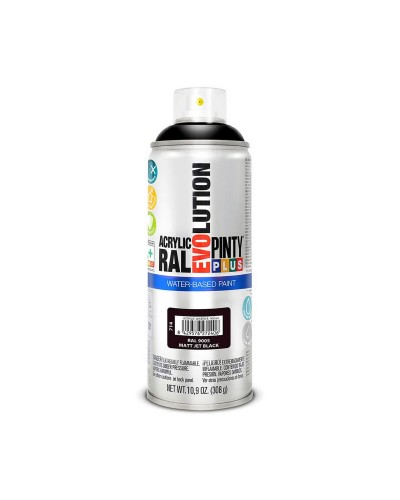 Pintyplus Evolution RAL 9005 400 ml Matte Water-Based Spray Paint Jet Black - Decoration and protection for indoors and outdoors
