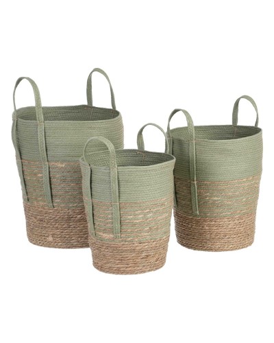 Cesti Portaoggetti Menta 42x42x48cm in Fibra Naturale (Set da 3)