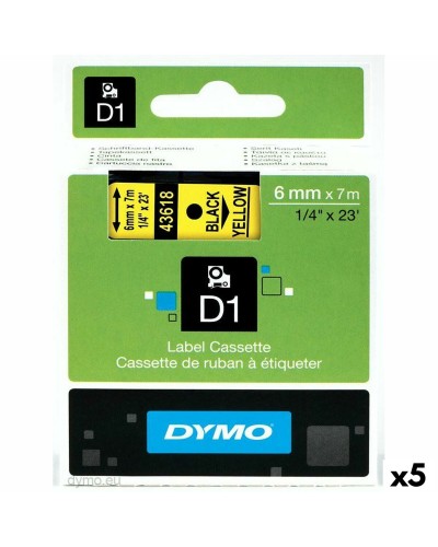 Cinta Laminada para Rotuladoras Dymo D1 43618 6 mm LabelManager™ Amarillo (5 Unidades)