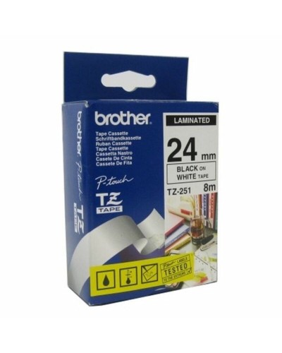 Ruban Laminé pour Etiqueteuses Brother TZE251 2,4 cm 8 m Blanc Noir Noir/Blanc