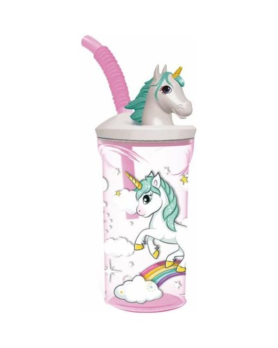 Bicchiere con Cannuccia Stor Unicorn Rainbow Rosa (360 ml)