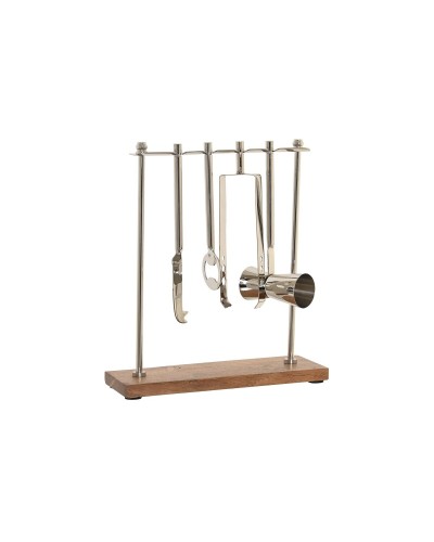 Cocktail Set DKD Home Decor 25,5 x 9 x 30 cm Natuurlijk Zilverkleurig Roestvrij staal Acacia