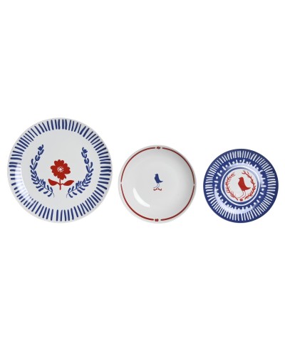 Astiasetti DKD Home Decor Sininen Valkoinen Punainen Posliini Välimeren 18 Kappaletta 27 x 27 x 3 cm