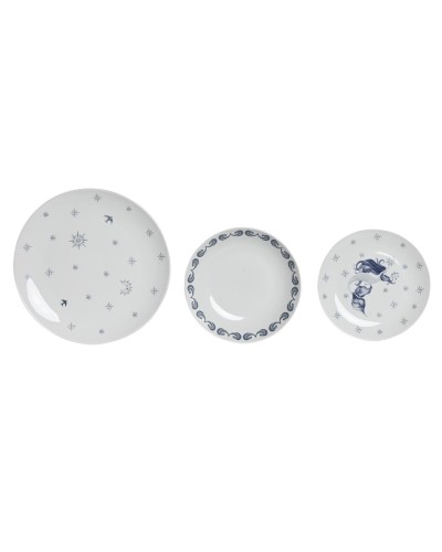 DKD Home Decor Geschirrset Porzellan 18-teilig Blau und Weiß, Klassisches Tafelservice
