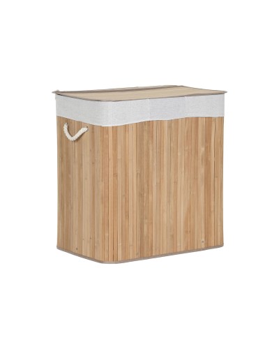 Tvättkorg Home ESPRIT Vit Naturell Bambu 140 L 60 x 40 x 60 cm