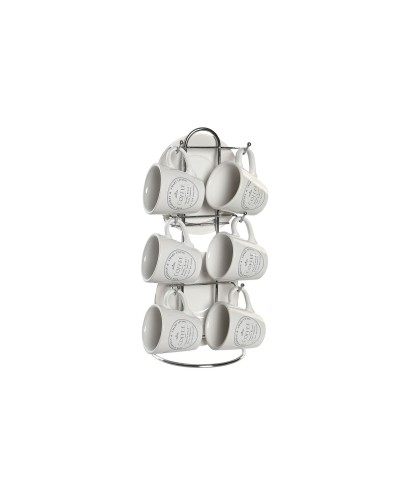 Assiettes et Tasses DKD Home Decor | Grès Blanc | 180 ml | 12 x 12 x 2 cm | Service de Table Élégant pour le Quotidien
