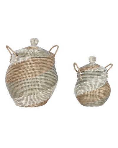 Korisetti Home ESPRIT Oranssi Luonnollinen Meriruoho Trooppinen (2 Kappaletta)