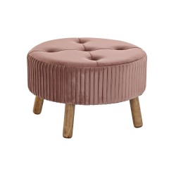 DKD Home Decor Repose-pieds en Velours Rose Clair avec Base en Bois Naturel pour Salon ou Chambre à Coucher (61 x 61 x 38 cm)
