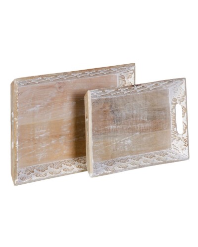 Plateau Apéritif Bois de Manguier Blanc (45,5 x 30,5 x 5,5 cm) - Lot de 2
