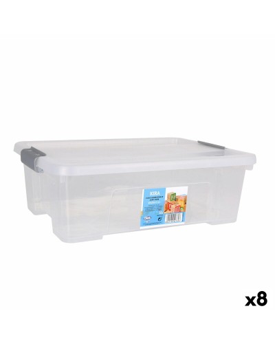 Caja de Almacenaje con Tapa Dem Kira Transparente Plástico 10 L 40 x 28 x 13 cm (8 Unidades)
