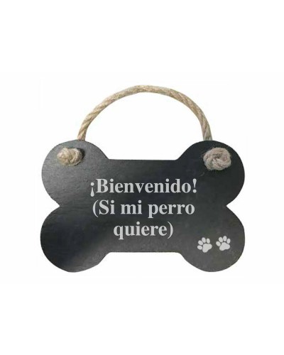 Decoración Colgante Magnet & Steel Bienvenido (si mi perro quiere) Hueso Pizarra Cuerda