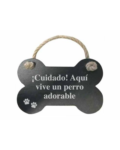 Decorazione pensile Magnet & Steel Cuidado aquí vive un perro adorable Osso Lavagna Corda