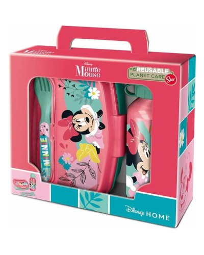 Brotzeitdose mit Flasche Minnie Mouse Rosa 21 x 18 x 7 cm