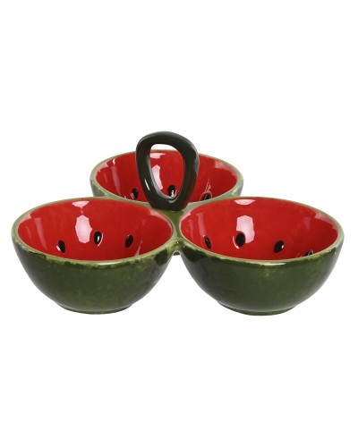 Bol para Aperitivos Home ESPRIT Rojo Verde Gres Sandía 23 x 22 x 10,5 cm