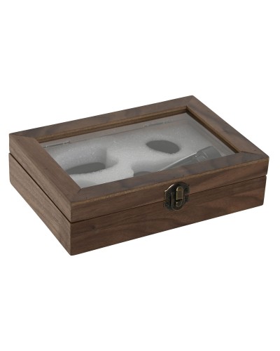 Set med Vintillbehör Home ESPRIT Svart Naturell Rostfritt stål Trä MDF 21 x 14,5 x 5,4 cm