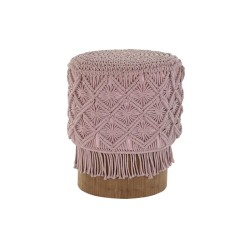 Repose-pieds DKD Home Decor en Bois avec Macramé Boho, 43 x 43 x 51 cm, Marron et Rose Clair
