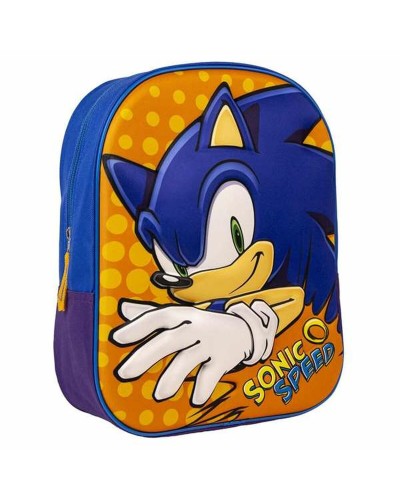 Mochila Escolar 3D Sonic Azul 25 x 31 x 9 cm Naranja