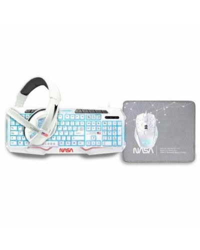 Tangentbord och Mus NASA ANDROMEDA4IN1-W Vit Multicolour Qwerty Spanska