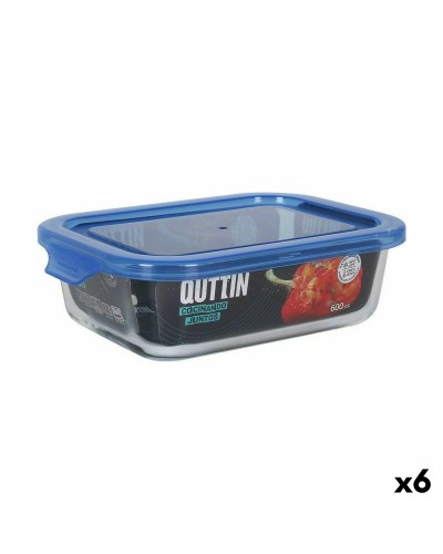 Porta pranzo Ermetico Quttin Azzurro Trasparente Rettangolare 600 ml (6 Unità)