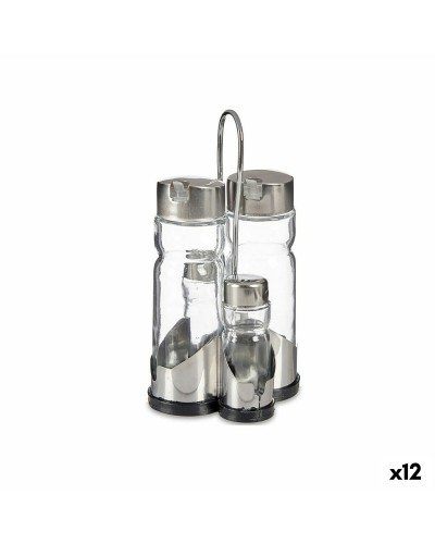 Set per Condire Anna Trasparente Argentato 10 x 10 x 21 cm (12 Unità)