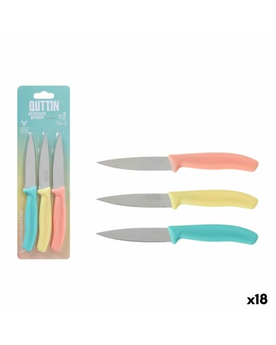 Peeler Knife Set Quttin Basic Multicolour Stainless steel 9 cm 3 Pieces (18 Units)