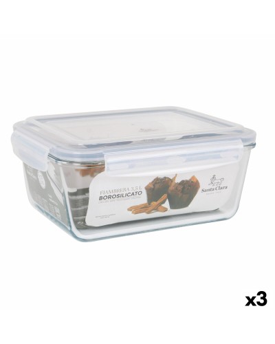 Fiambrera Hermética Santa Clara Transparente Rectangular 3,5 L (3 Unidades)