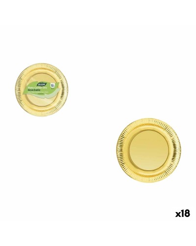 Plate set Algon Golden 18 cm 12 Pieces (18 Units)