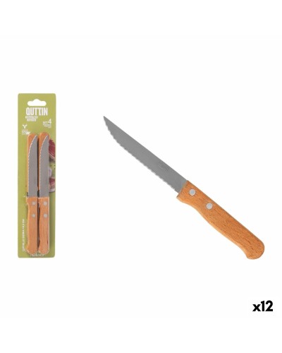 Meat Knife Set Inde Natura Brown Silver 10,5 cm Multi-use 4 Pieces (12 Units)